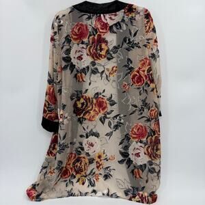 RD + KOKO Sheer Floral Velvet Burnout Kimono Wrap Womens MED Open Front Boho